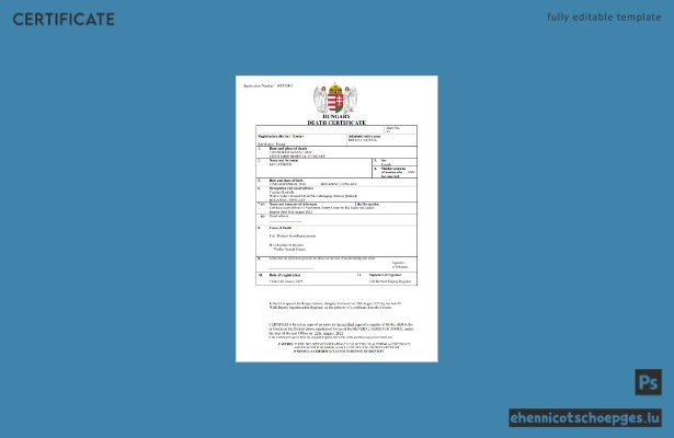 Ungarisches Personenstandsregister: Sterbeurkunde (Word- und PDF-Vorlage, Beispielvorschau)